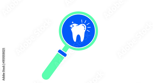 Magnifying glass highlighting a tooth with a detailed dental examination view