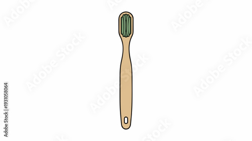 Minimalist Beige Bamboo Toothbrush with Green Bristles on a Plain White Background