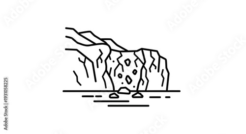 Cliff landslide icon, rockfall, geological hazard, natural disaster, erosion, danger symbol