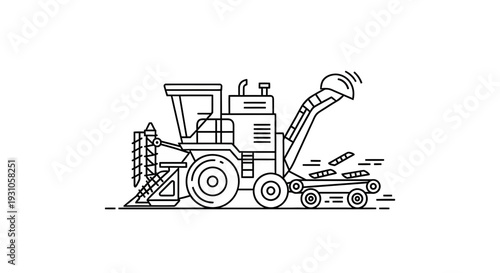 Combine Harvester Illustration: Agricultural Machinery for Harvesting Crops