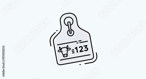 Cow Ear Tag Icon with Number 123 - Livestock Identification and Farming Symbol