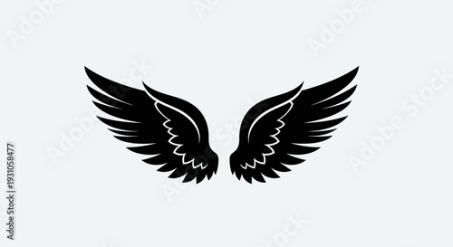 Black Angel Wings Silhouette on Gray Background