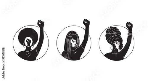 Powerful black and white silhouette illustration celebrating international women's day on march eighth representing unity strength and female diversity in a bold graphic design