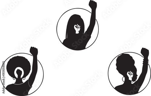 Powerful black and white silhouette illustration celebrating international women's day on march eighth representing unity strength and female diversity in a bold graphic design