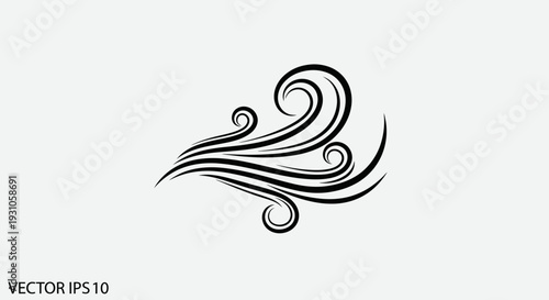 Abstract Swirls of Wind or Smoke, Black Lines on White Background, Elegant Flowing Design