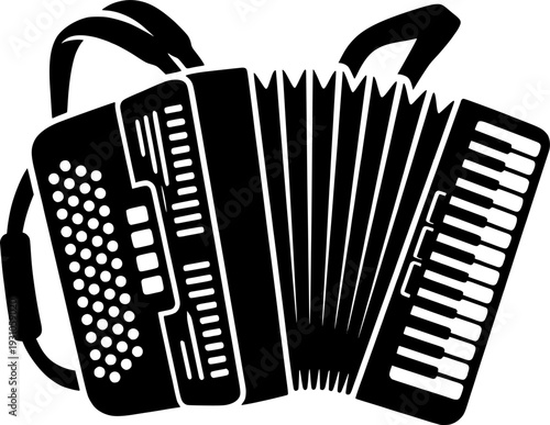Single black accordion silhouette isolated on white background
