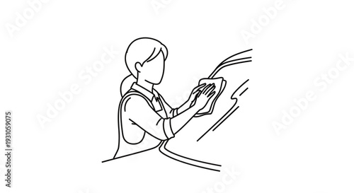 Woman cleaning car windshield with cloth, car wash service, hygiene and maintenance concept