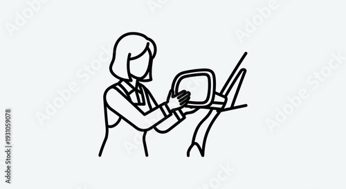 Woman cleaning car side mirror, car wash, auto detailing, hygiene, vehicle care, maintenance