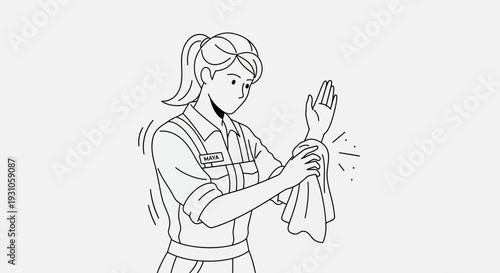 Woman cleaning her hand with a cloth, hygiene and cleanliness concept