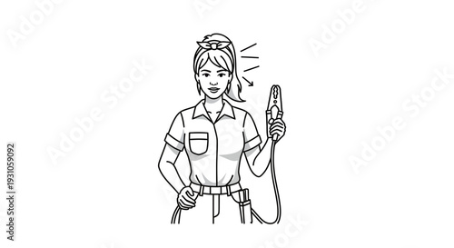 Woman Electrician Holding Wire Cutters and Cable, Ready for Work