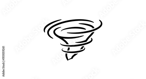 Stylized Tornado Icon, Swirling Wind Vortex Symbol, Black and White Graphic