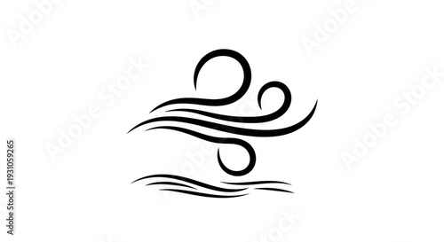 Stylized Black Wind Swirls Over Water Waves Icon