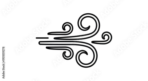 Stylized Wind Gust Icon, Swirling Air Currents, Blowing Breeze, Weather Symbol