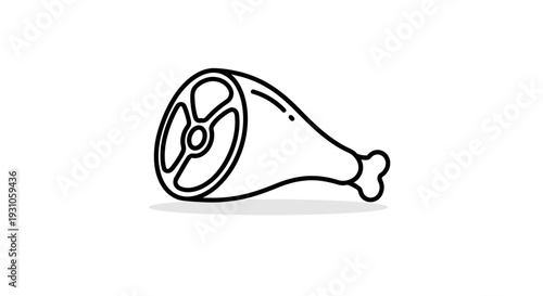 Raw Ham Hock Icon, Minimalist Line Art of a Meat Cut