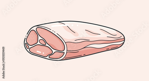 Raw Meat Cut Illustration: Pork Loin Slice with Marbling on Light Background