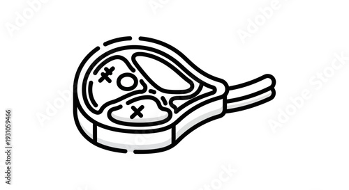 Raw Pork Chop Icon, Meat Cut, Food Ingredient, Simple Line Art