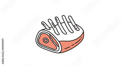 Raw Rack of Lamb Chops, Bone-in, Isolated on White Background, Food Illustration