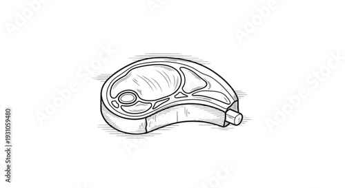 Raw Pork Chop Steak with Bone, Hand-Drawn Sketch Style