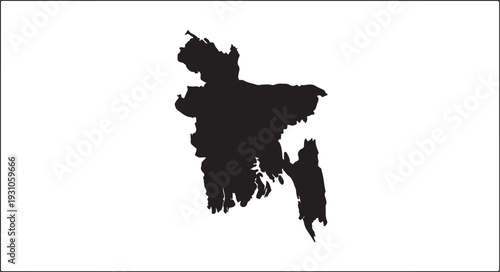 Black outline of bangladesh map with irregular border shapes, capturing the geographical contour of the country.