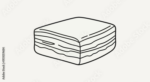 Hand drawn illustration of a layered cake slice, simple line art on a plain background
