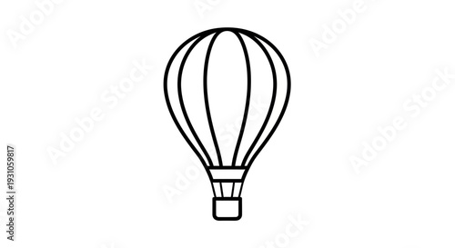 Minimalist Hot Air Balloon Icon, Outline Design, Isolated on White Background