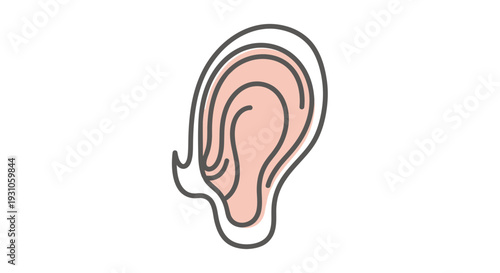 Minimalist Line Art Illustration of a Human Ear with Pink Inner Details