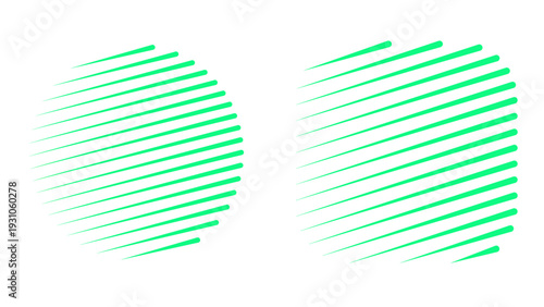 Geometric Green Strokes: Minimalist forms of a circle and square are filled with converging green strokes, creating a sense of dynamic energy and visual rhythm. 