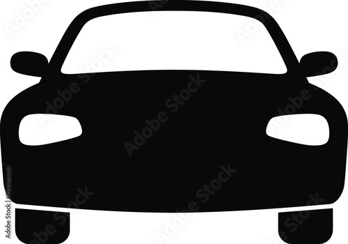 Black car front view silhouette vector icon, modern automobile symbol, simple flat design isolated on clean light background illustration
