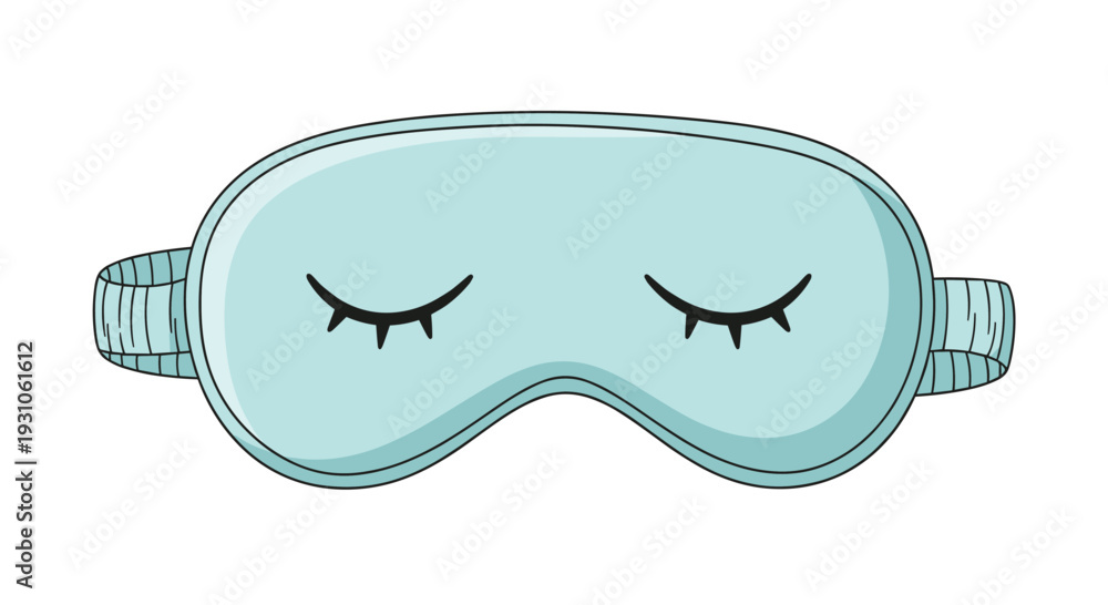 Obraz premium Soft light blue sleeping mask featuring a cute closed eyelashes design for a restful night time slumber and better sleep health.