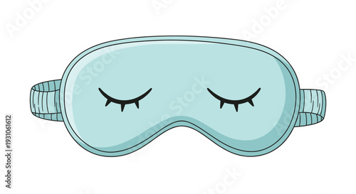 Soft light blue sleeping mask featuring a cute closed eyelashes design for a restful night time slumber and better sleep health.