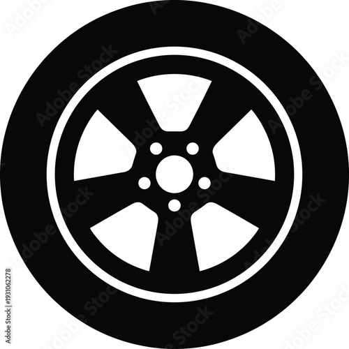 Car wheel icon, tire and rim symbol, automotive part illustration, vehicle maintenance concept, transportation design, minimal flat vector isolated icon