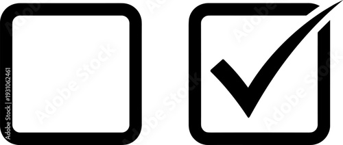 Checkbox icon set with check mark, empty and selected box symbols, user interface selection concept, confirmation control, minimal flat vector design