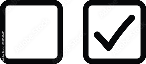 Checkbox icon set, empty and checked box symbols, selection control concept, user interface confirmation sign, minimal flat vector illustration design