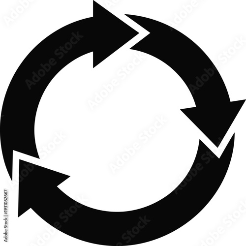 Circular arrows icon, refresh reload cycle symbol isolated on white background for update, sync, repeat, recycle, process flow, rotation concept design