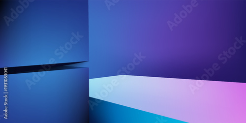 3d rendering of purple and blue abstract geometric background. Scene for advertising, technology, showcase, banner, cosmetic, fashion, business, sport, metaverse. Sci-Fi Illustration
