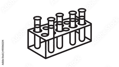Test Tubes in Holder Minimalist Black Outline on White Background for Science Illustration