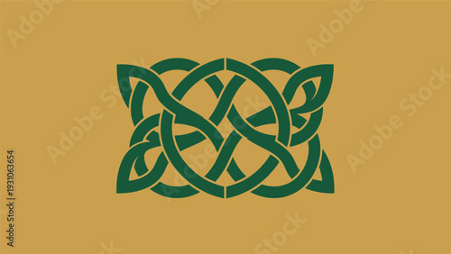 Celtic Knotwork Interconnected Green Design Element.