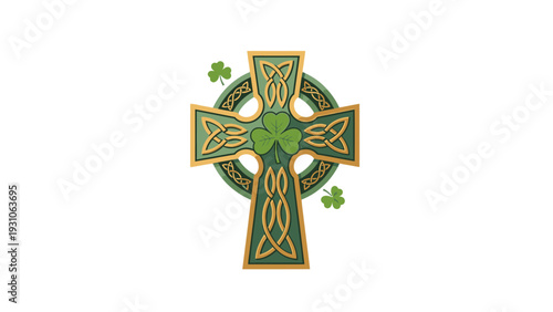 Celtic Cross with Shamrocks and Celtic Knotwork.