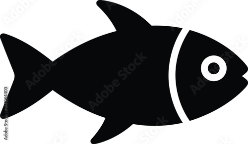 Fish icon silhouette, aquatic animal symbol isolated on white background for marine life, seafood industry, fishing concept, ocean wildlife design