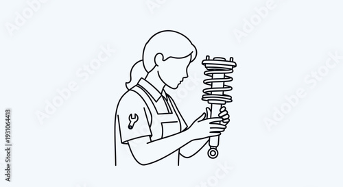 Female mechanic inspecting car suspension shock absorber, auto repair service concept