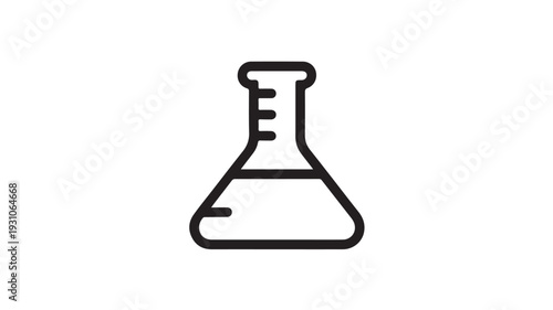 Erlenmeyer Flask Icon in Simple Line Art Style with Black Color on White Background for Science Education