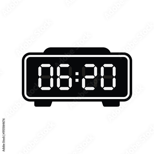 0620 black digital clock icon for twenty-minute morning alerts and minimalist early schedule vector stickers.