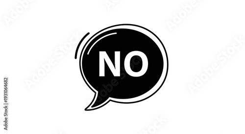 Black Speech Bubble with 'NO' Text, Negative Response Symbol, Communication Icon