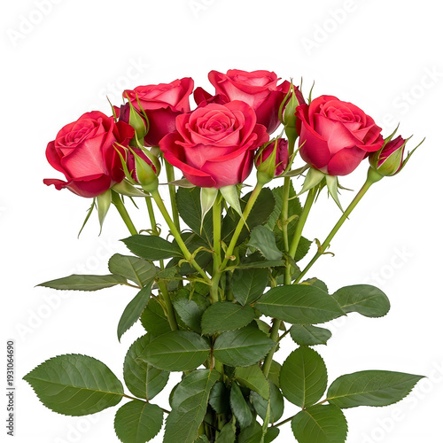 A beautiful bouquet of red roses with lush green leaves in a clear vase