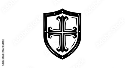 Black Templar Crusader Shield Emblem with Cross - Medieval Knight Symbol