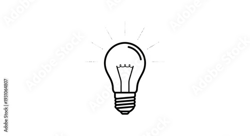 Illuminated Light Bulb Icon Symbolizing Ideas, Innovation, and Creativity on White Background