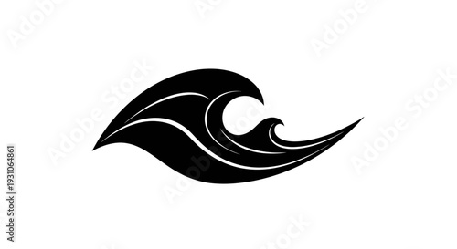 Stylized Black Wave Icon on White Background - Abstract Ocean Symbol