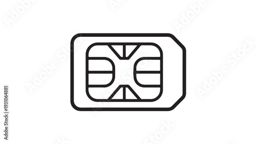 SIM card in simple flat design with black outline on white background for mobile technology