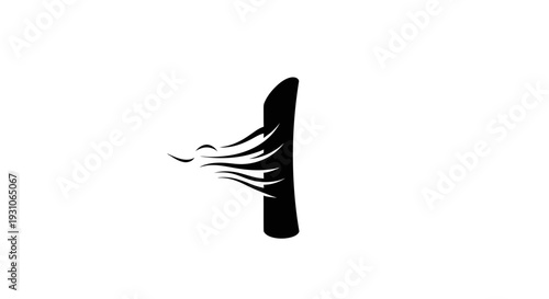 Abstract Black Silhouette of a Bird in Flight with Flowing Wings on White Background