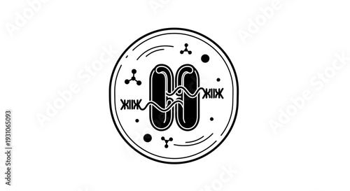 Abstract DNA helix structure with chromosomes and molecules in a petri dish, science concept